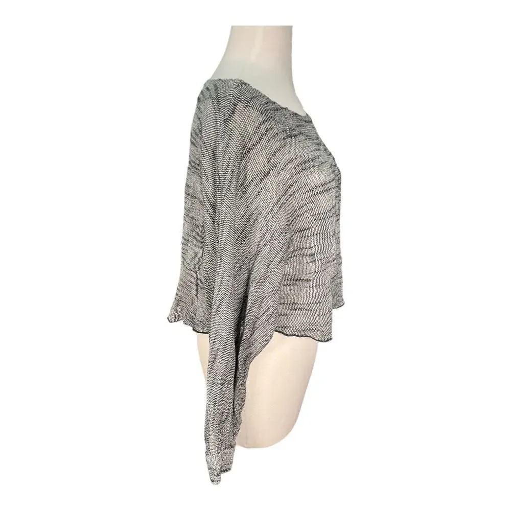 Free People Black & White Boat Neck Tight Knit Long Sleeve Cropped Sweater Small